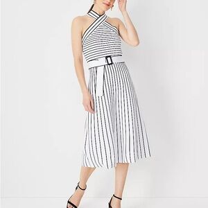 Ann Taylor Striped Crossover Halter Sweater Dress Petite XS